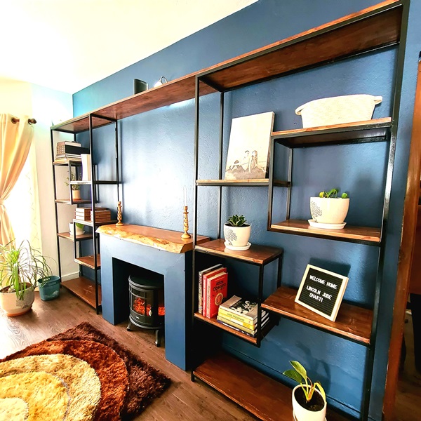 Frank Shelves Unit with Fireplace Area